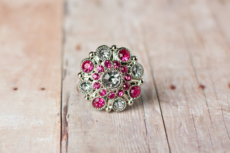 Special - Clear/Hot Pink Rhinestone Button
