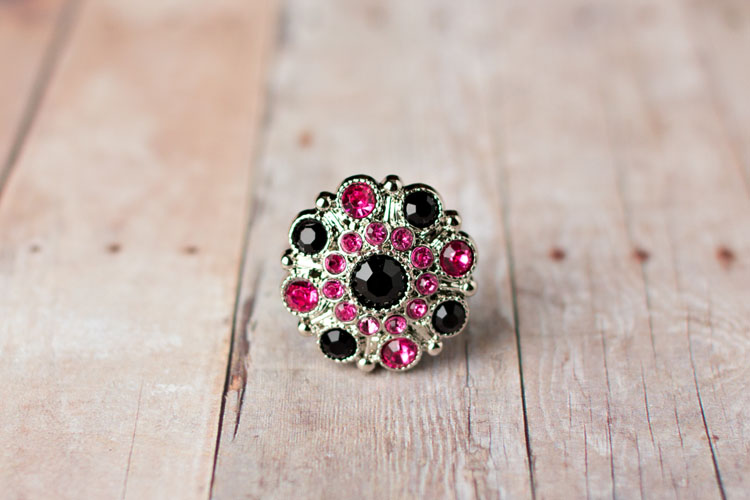 Special - Black/Hot Pink Rhinestone Button