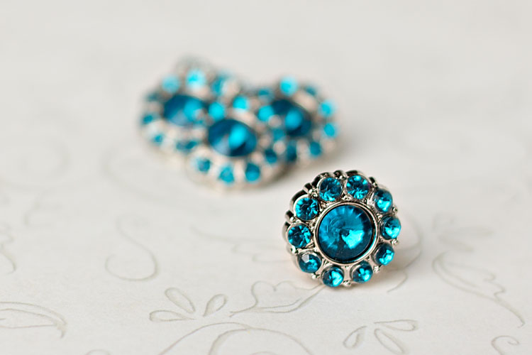 Lauren Small - Teal Rhinestone Button