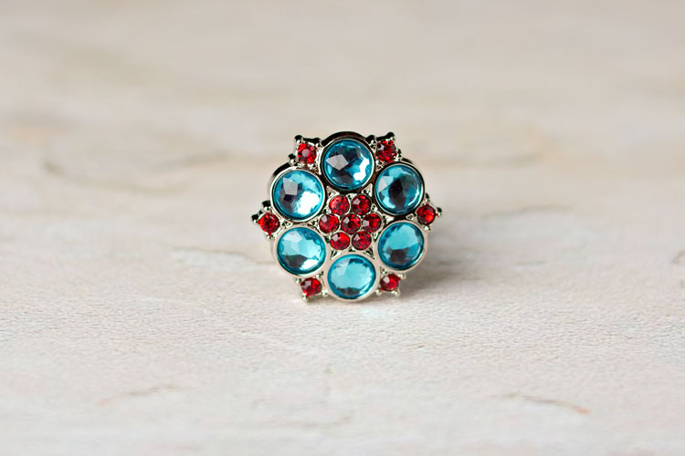 Abbey - Turquoise/Red Rhinestone Button