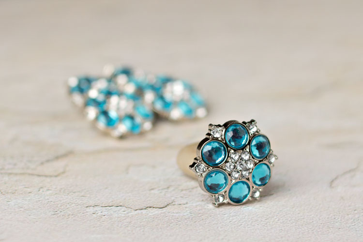 Abbey - Turquoise/Clear Rhinestone Button