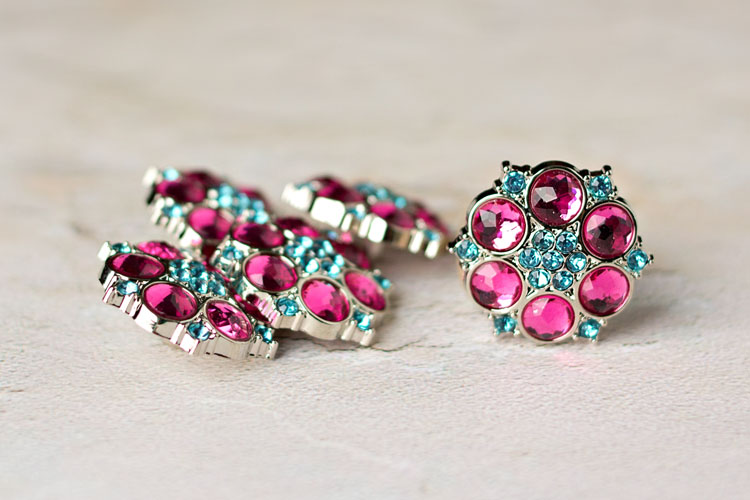 Abbey - Hot Pink/Turquoise Rhinestone Button