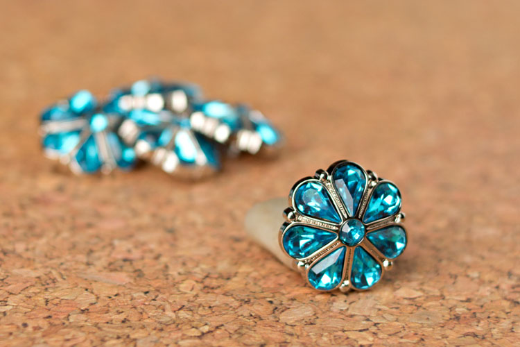 Rylie Large - Turquoise Rhinestone Button
