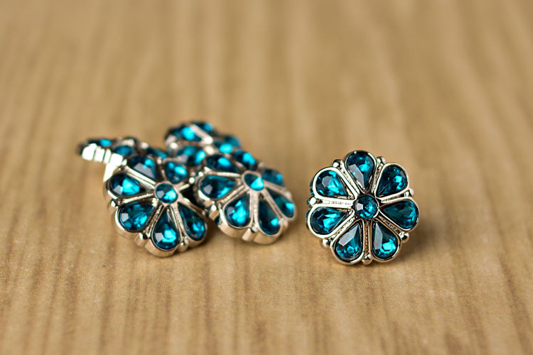 Rylie Small - Teal Rhinestone Button