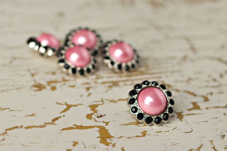Amelia - Pink Pearl/Black Rhinestone Button