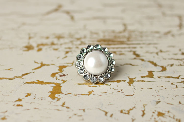 Amelia - White Pearl/Clear Rhinestone Button
