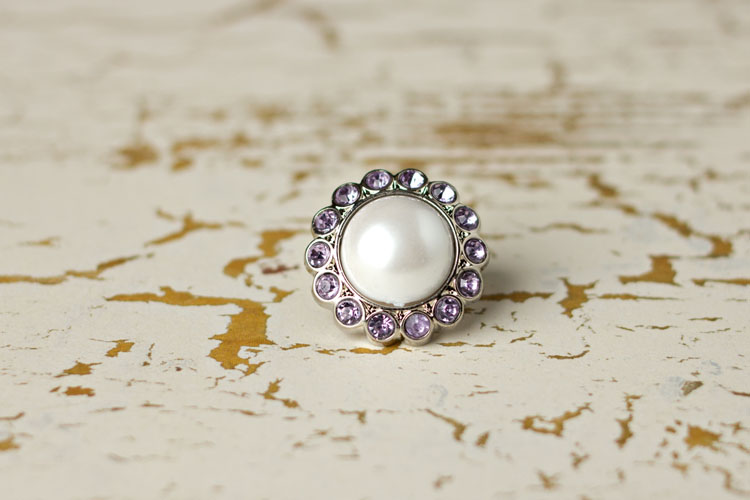 Amelia - White Pearl/Lavender Rhinestone Button