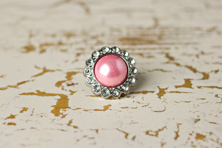 Amelia - Pink Pearl/Clear Rhinestone Button