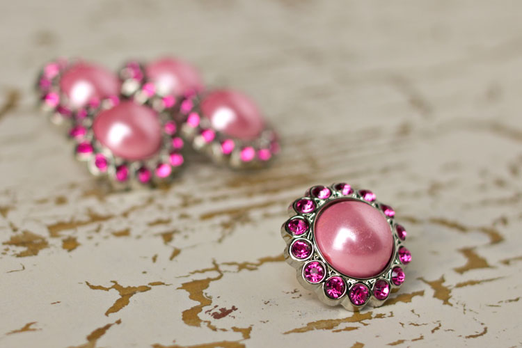 Amelia - Pink Pearl/Hot Pink Rhinestone Button