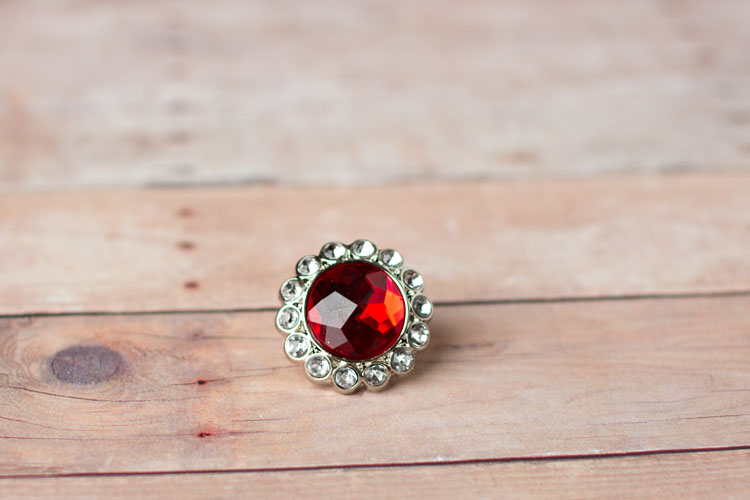 Kayli Princess Inspired Small - Red/Clear Rhinestone Button