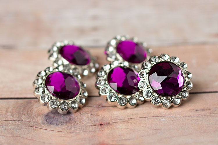 Kayli Princess Inspired Small - Purple/Clear Rhinestone Button