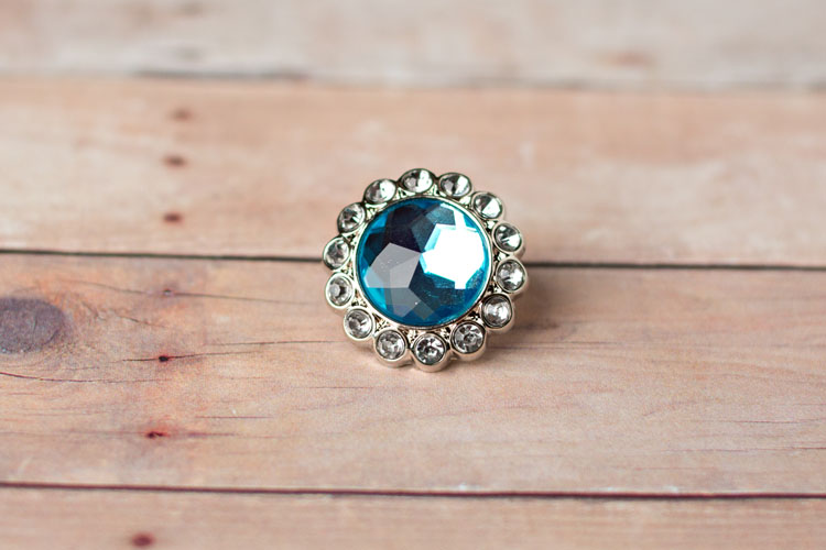 Kayli Princess Inspired Small - Turquoise/Clear Rhinestone Button
