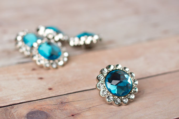 Kayli Princess Inspired Small - Turquoise/Clear Rhinestone Button